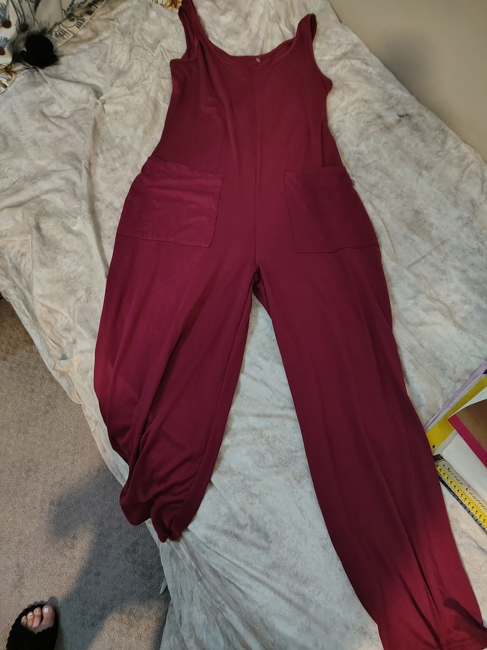 Source Unknown Burgundy Sleeveless Jumpsuit with Front Pockets